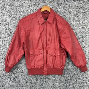 Vintage Pelle Pelle Jacket Adult Medium Red Leather Bomber Coat Korea 90s M